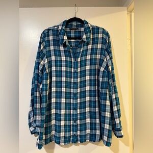 Lane Bryant Blue Plaid Button Down Shirt